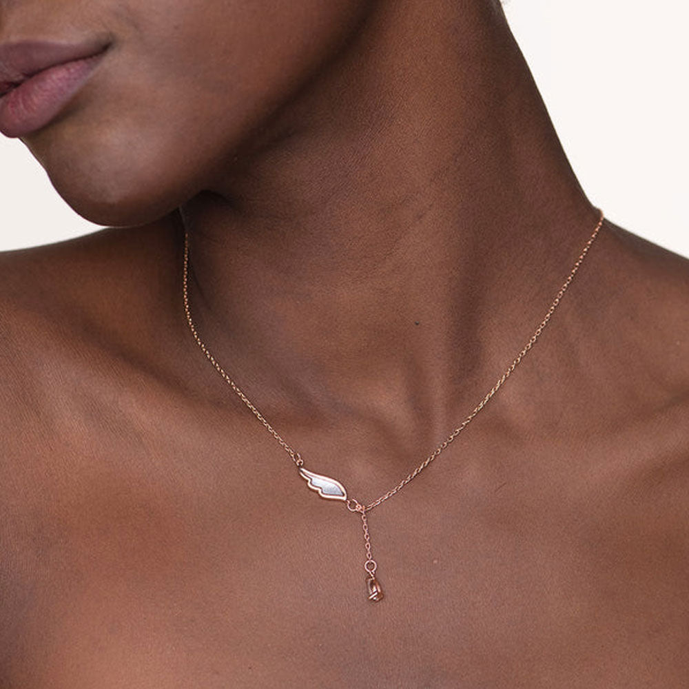 Plumes Solitaire Necklace- 18k Rose Gold Plated