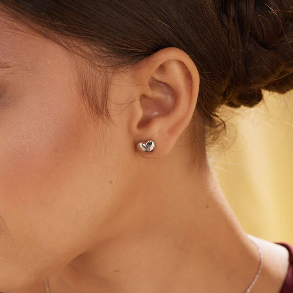 Ridge Heart Stud Earrings- 925 Silver