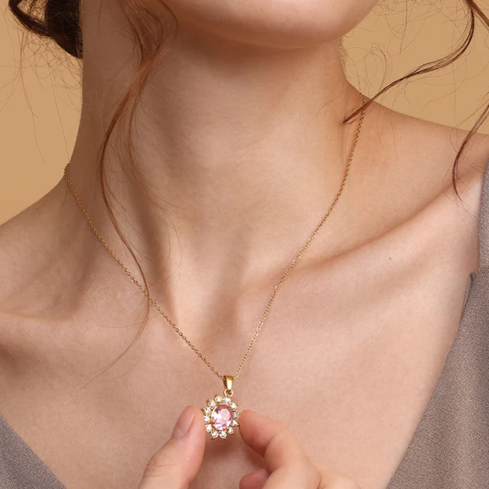 Pink Sapphire and Diamond Halo Pendant