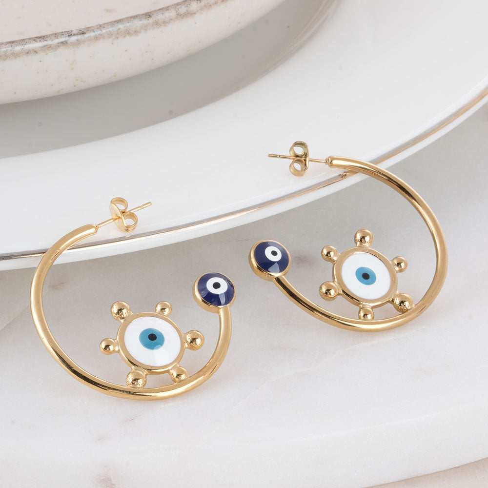 Gold Evil Eye Hoop Earrings