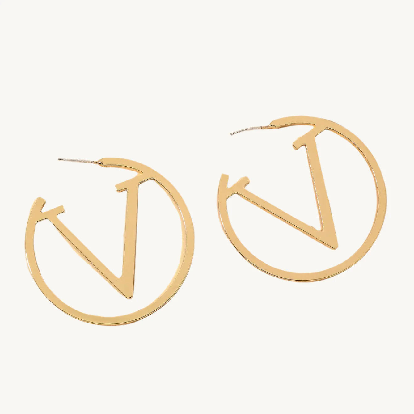 V Round Hoop Earrings