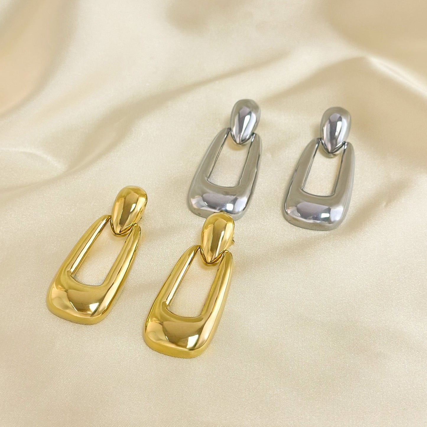 Silver Rectangle Buckle Drop Earrings