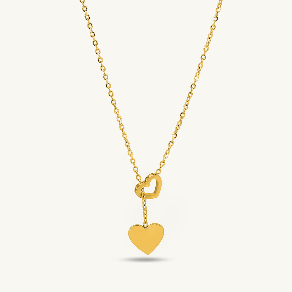 Two Heart Gold Lariat Necklace