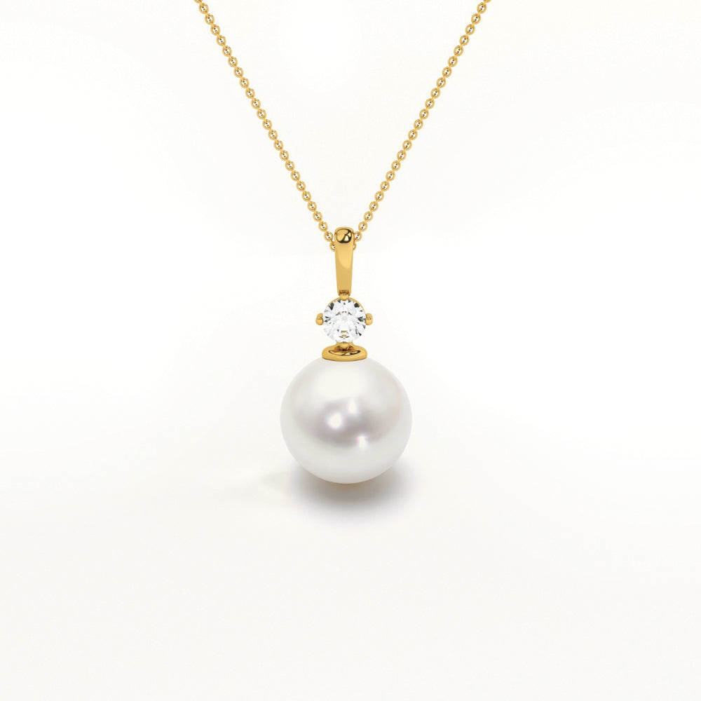 Glow Pearl and Lab Grown Diamond ~ 14k Pendant without Chain