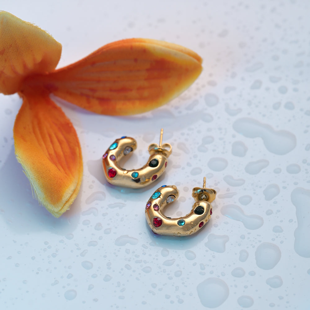 Colourful Stones Hoop Earrings