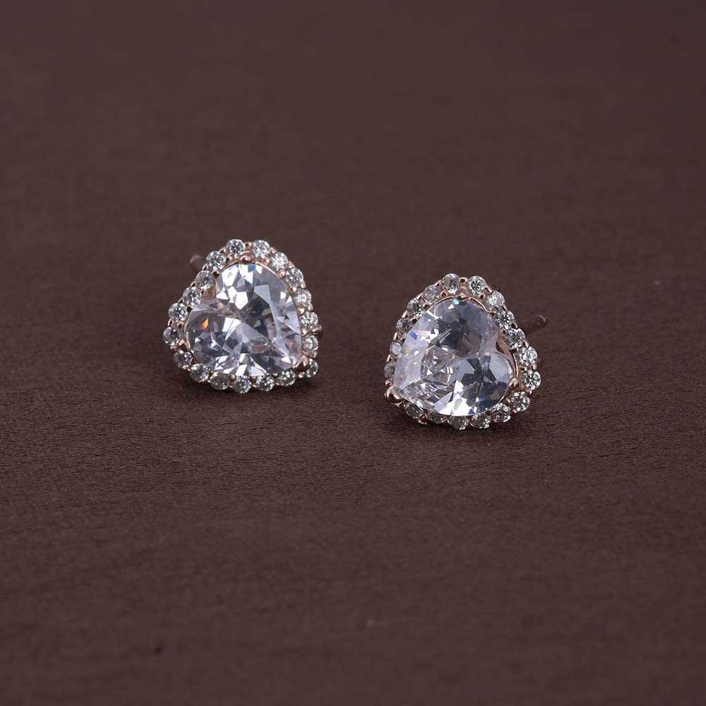 Zircon Heart Studs | Rose Gold
