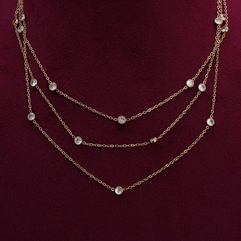 Stone Studded Layered Charm Chain Necklace