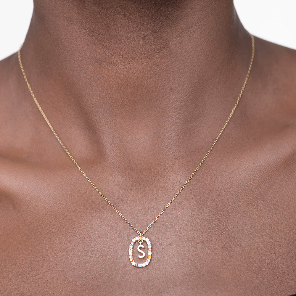 Colourful Stones Initial Necklace- 18k Gold Vermeil