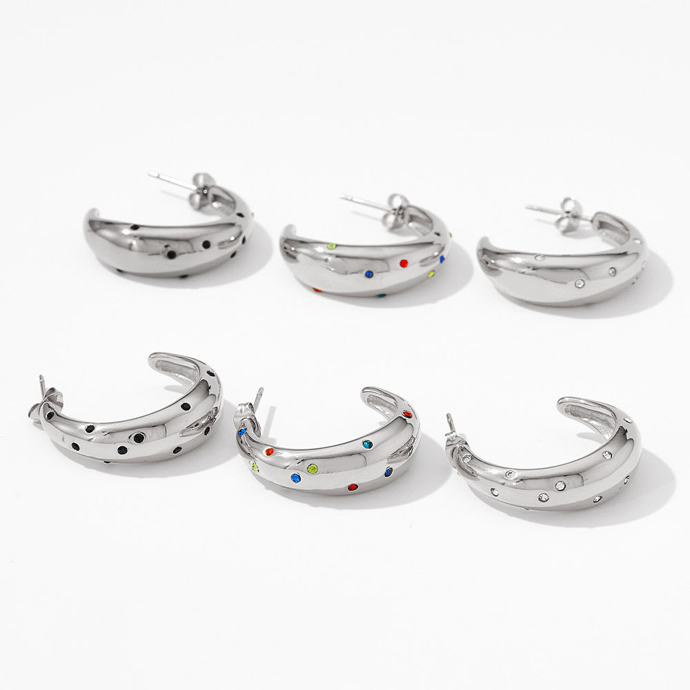Silver Cashew Diamond Hoop Earrings