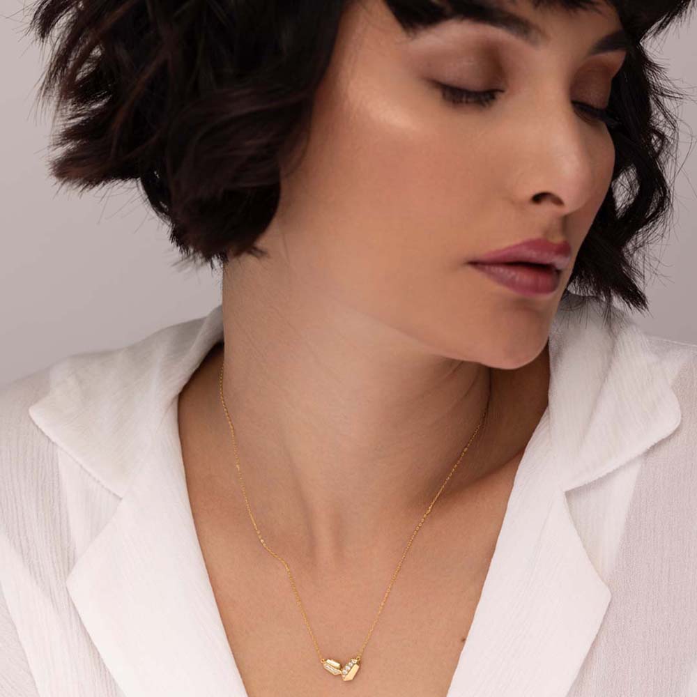 Rebecca Minkoff Puffy Metal Hexagon Necklace | 18k Gold Vermeil