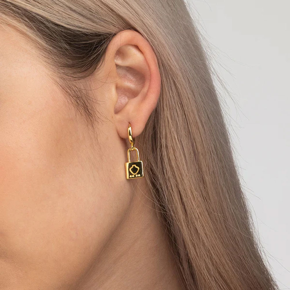 Engraved Lock Hoop Earrings