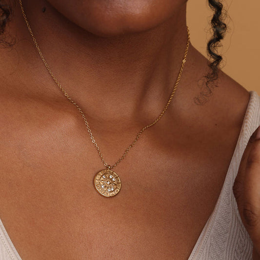 Vintage Round Zircon Dial Plate Pendant