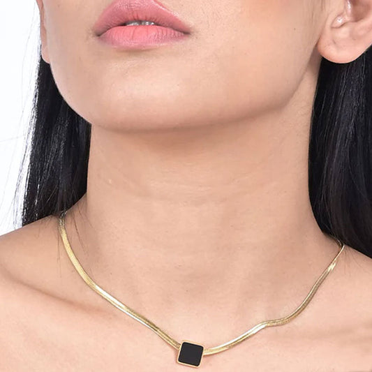 Sqaure Black Onyx Snake Chain Necklace