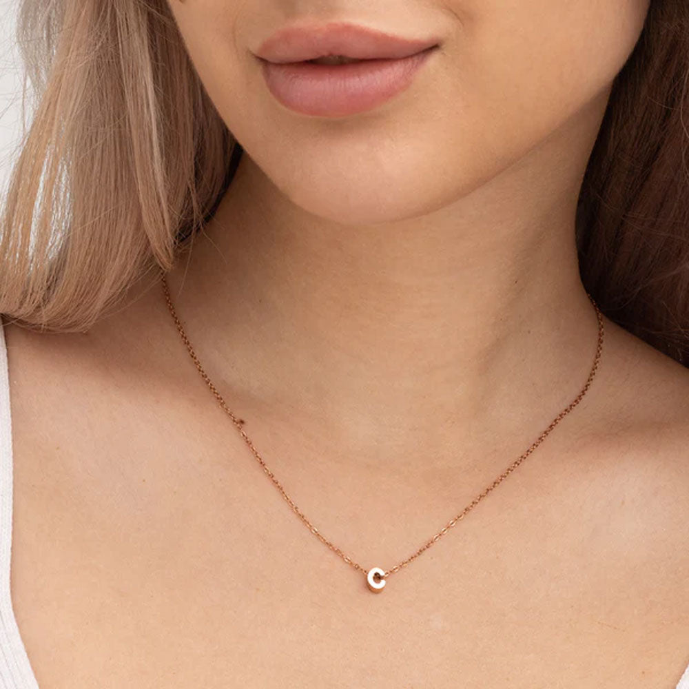 Small Letter Necklace- 18k Rose Gold Plated