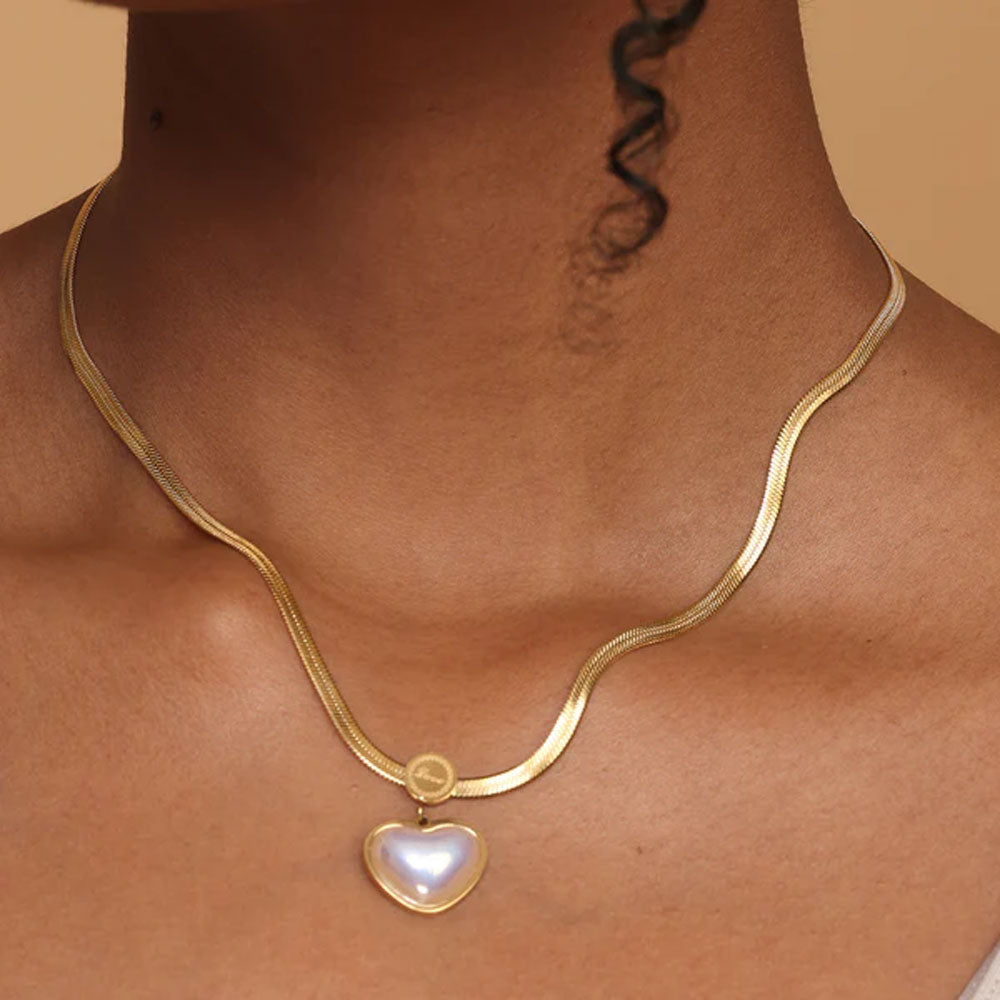 Snake Chain Love Pearl Necklace