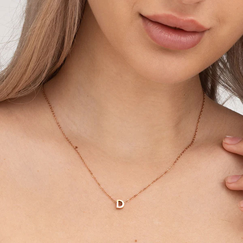 Small Letter Necklace- 18k Rose Gold Plated