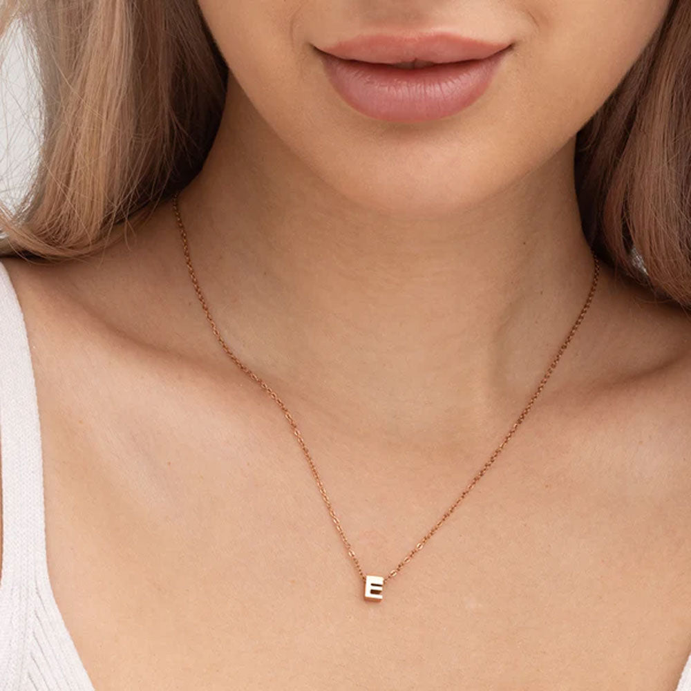 Small Letter Necklace- 18k Rose Gold Plated