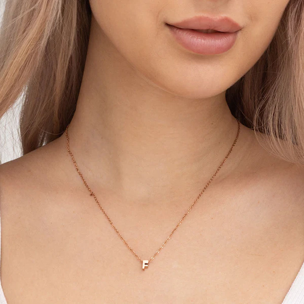 Small Letter Necklace- 18k Rose Gold Plated