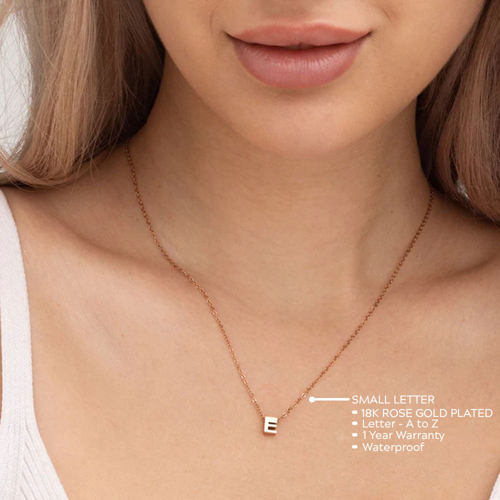 Small Letter Necklace- 18k Rose Gold Plated