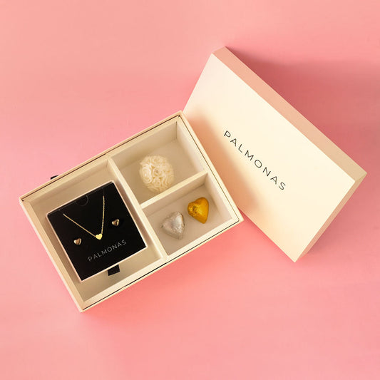 Paris Heart Necklace & Minimalist Heart Stud Earrings Gift set