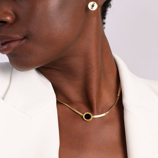 Round Black Onyx Snake Chain Necklace