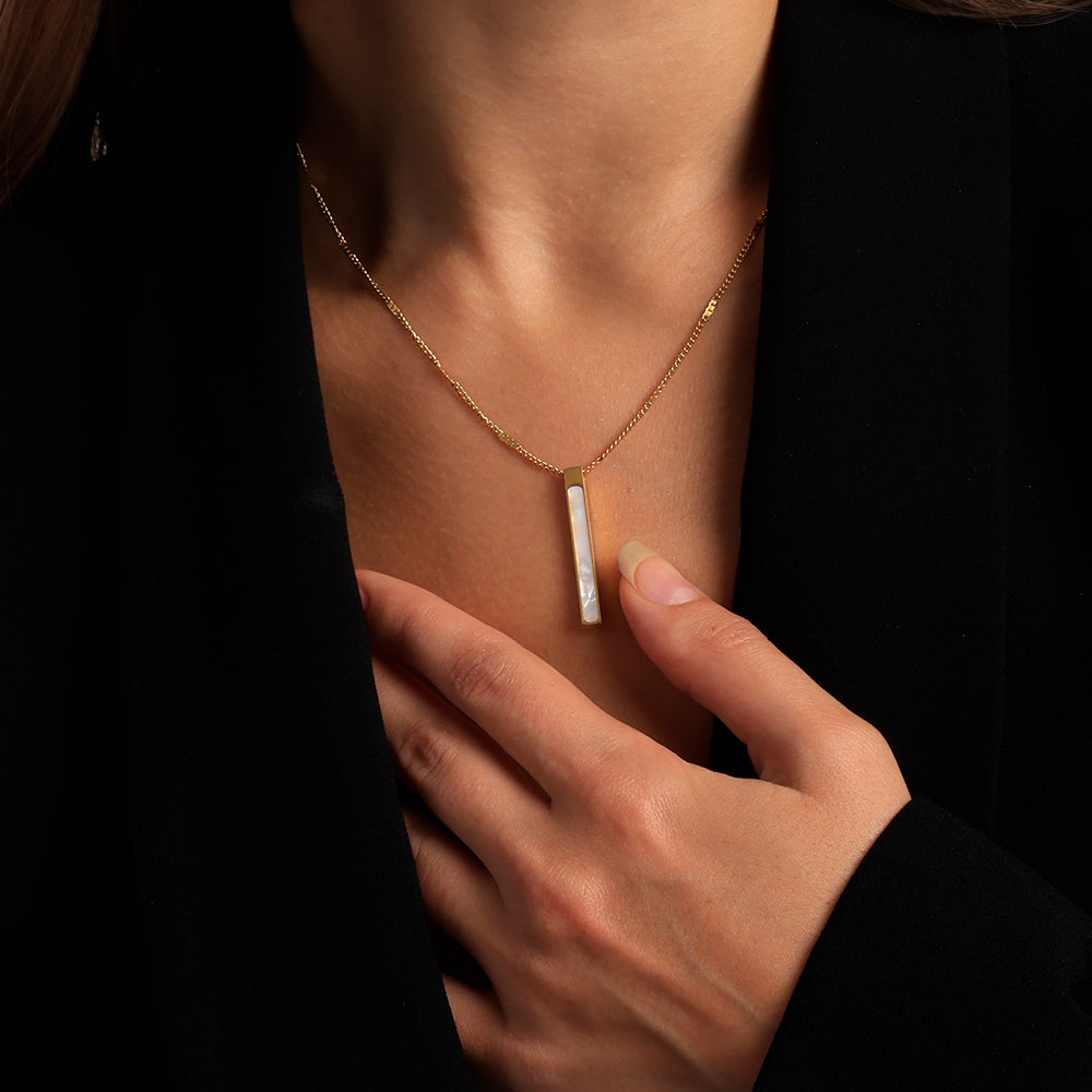 Cuboid Bar White Pearl Enamel Pendant