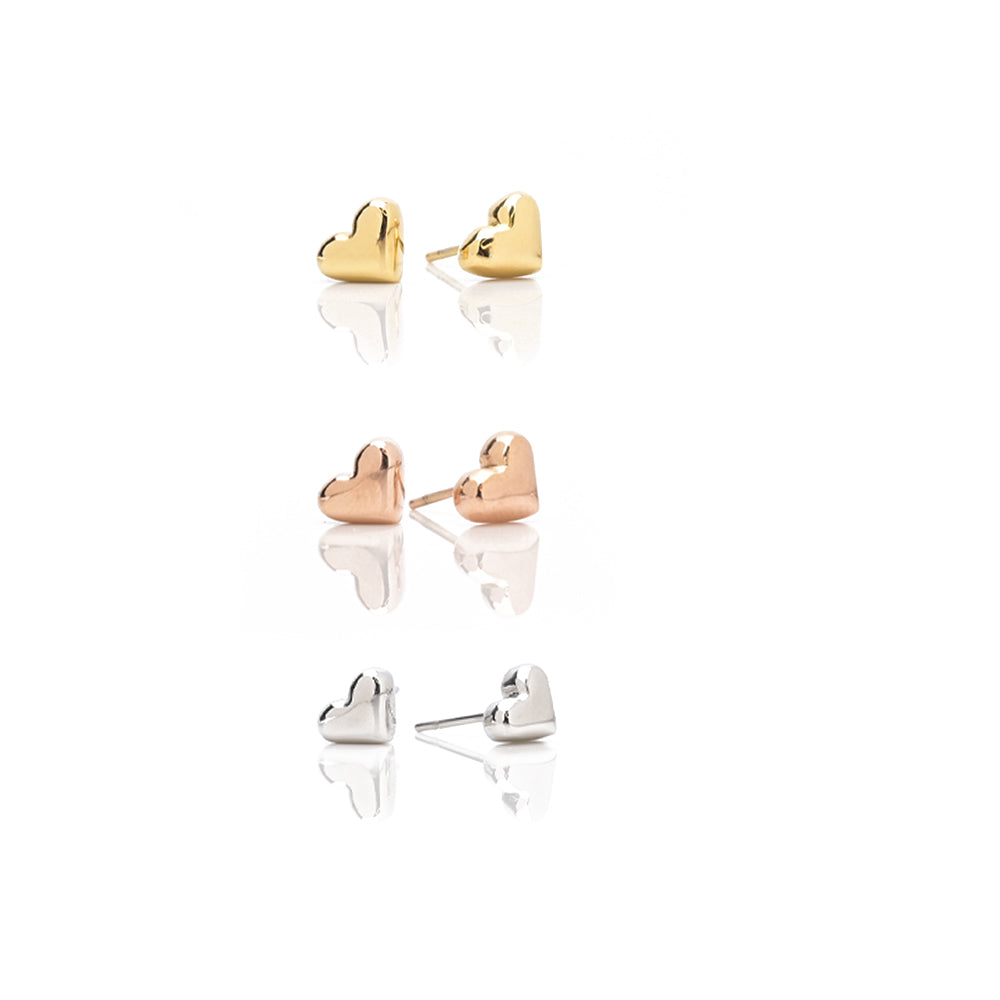 Puffy Heart Stud Earrings - Combo of 3