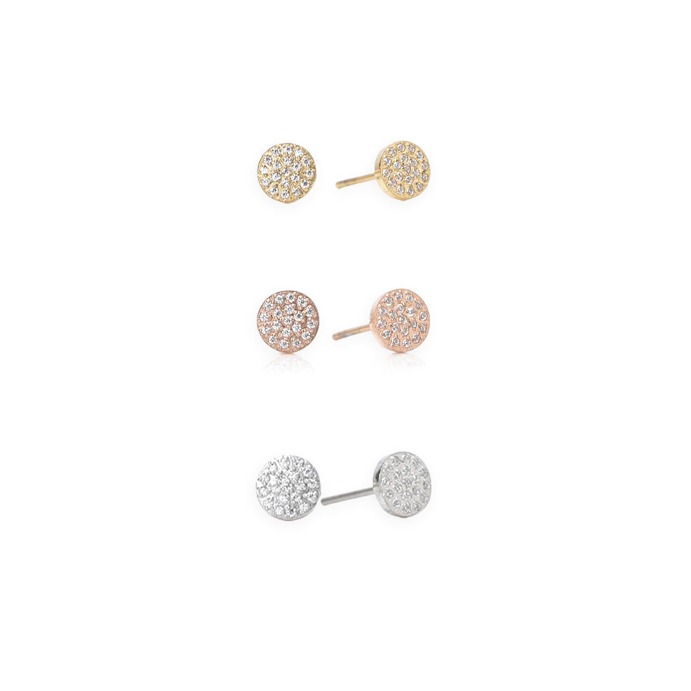 Pave Stone Round Stud Earrings - Combo of 3