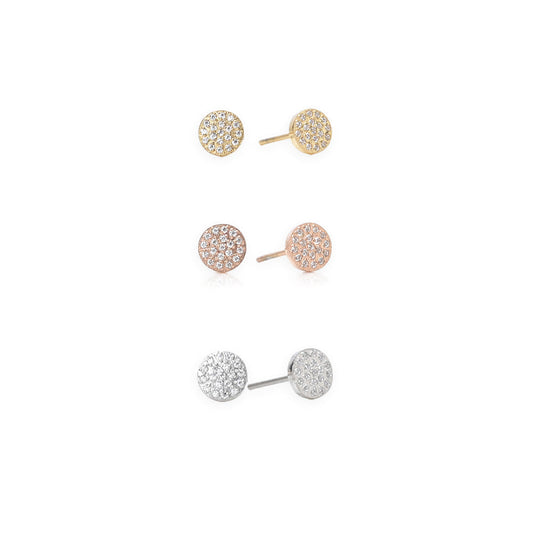 Pave Stone Round Stud Earrings - Combo of 3