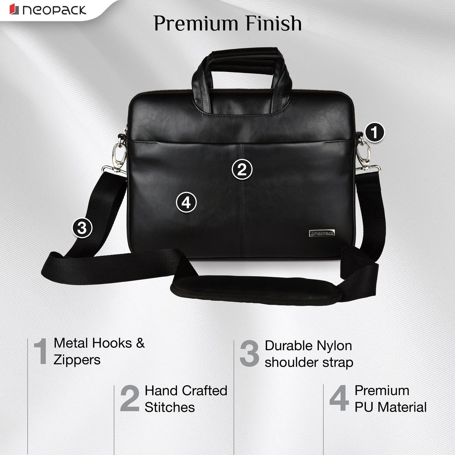 Neopack Leather Sleeve Bag for Upto 15-inch Laptops & 16-inch MacBook - Black