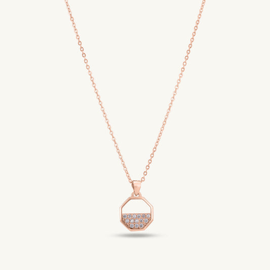 Zircon-Studded Octagon Necklace | Rose Gold