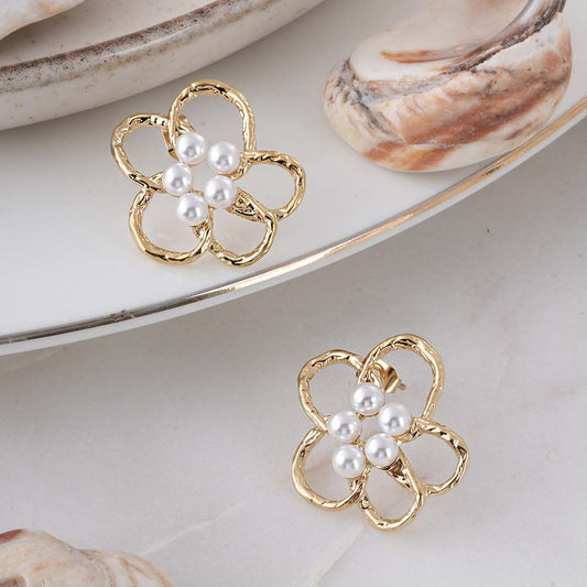 Gold Flower Pearl Earrings