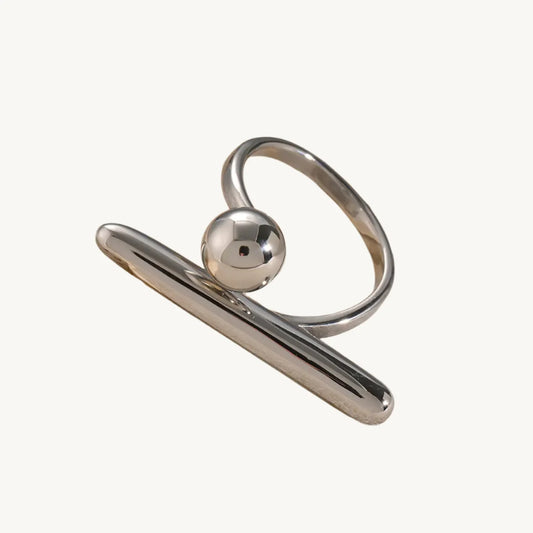 Silver Bar & Ball Adjustable Gold Ring