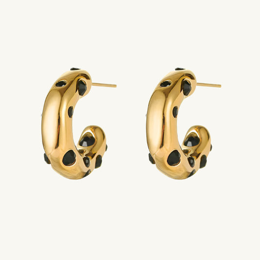 Black Stones Hoop Earrings