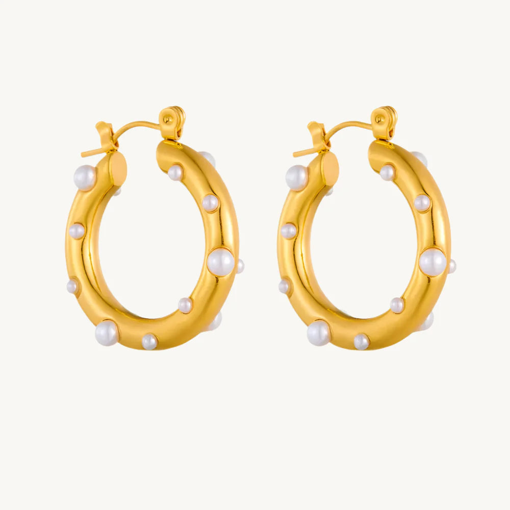 Diamond Pearl Studded Hoop Earrings
