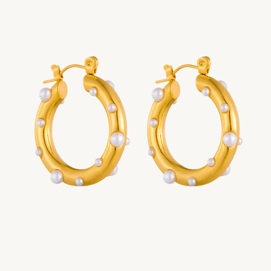 Diamond Pearl Studded Hoop Earrings