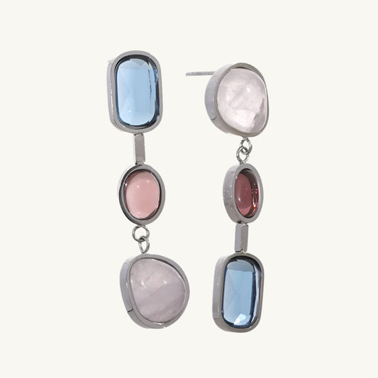 Triple Natural Crystal Drop Earring