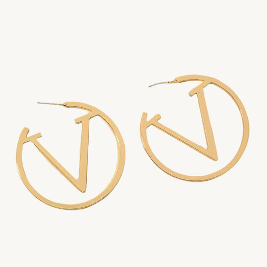 V Round Hoop Earrings