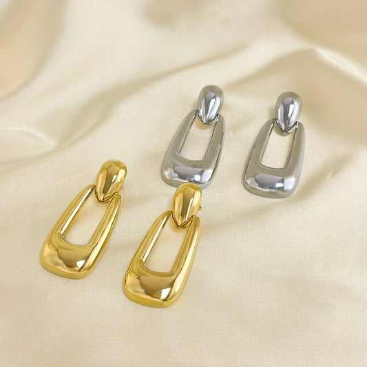 Silver Rectangle Buckle Drop Earrings