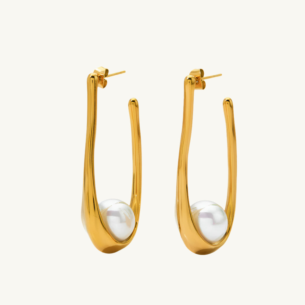 Pearl Open Hoop Earrings