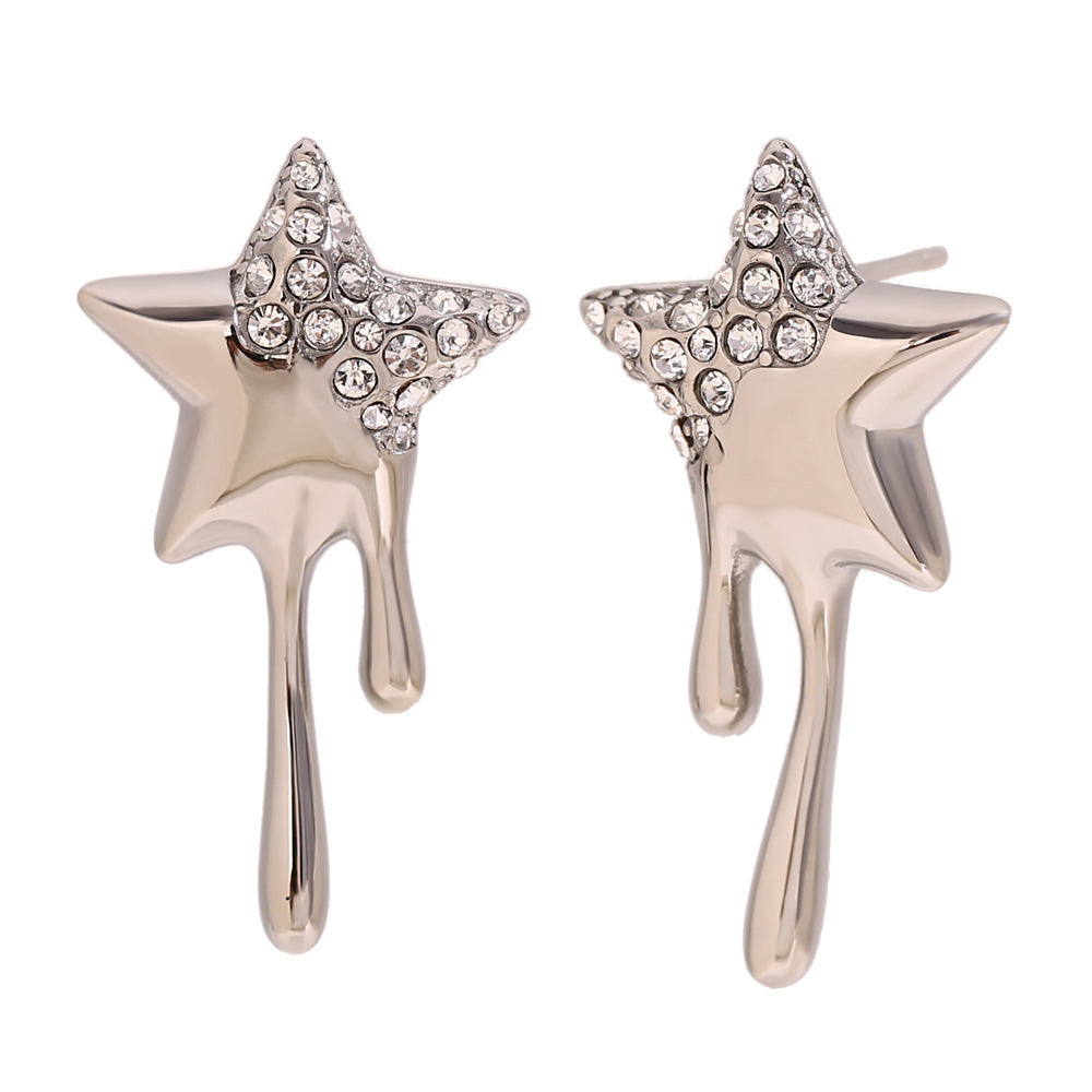 Silver Dripping Star Drop Earring