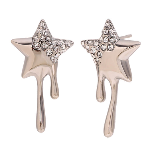 Silver Dripping Star Drop Earring