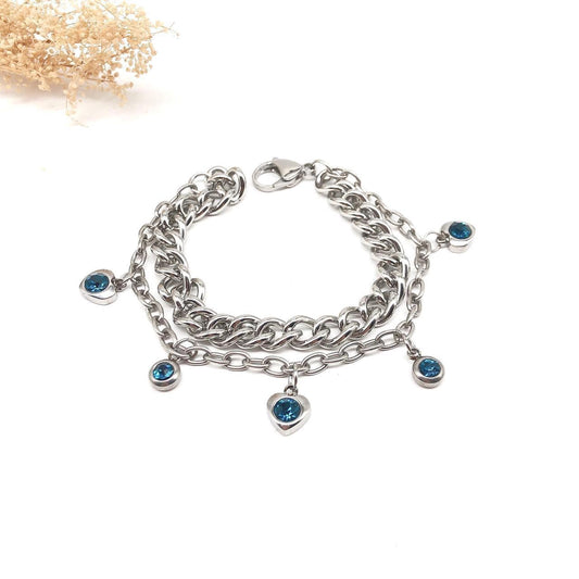 Double Chain Blue Charm Bracelet