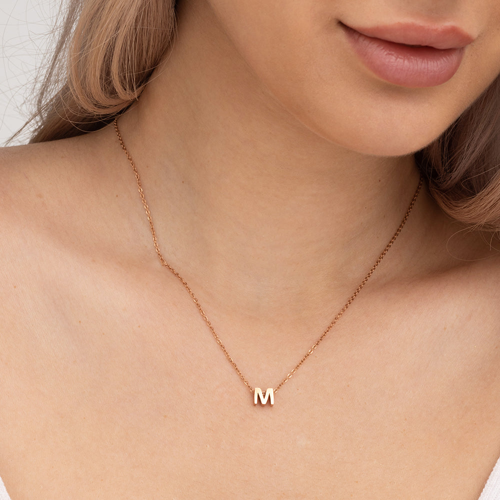 Small Letter Necklace- 18k Rose Gold Plated