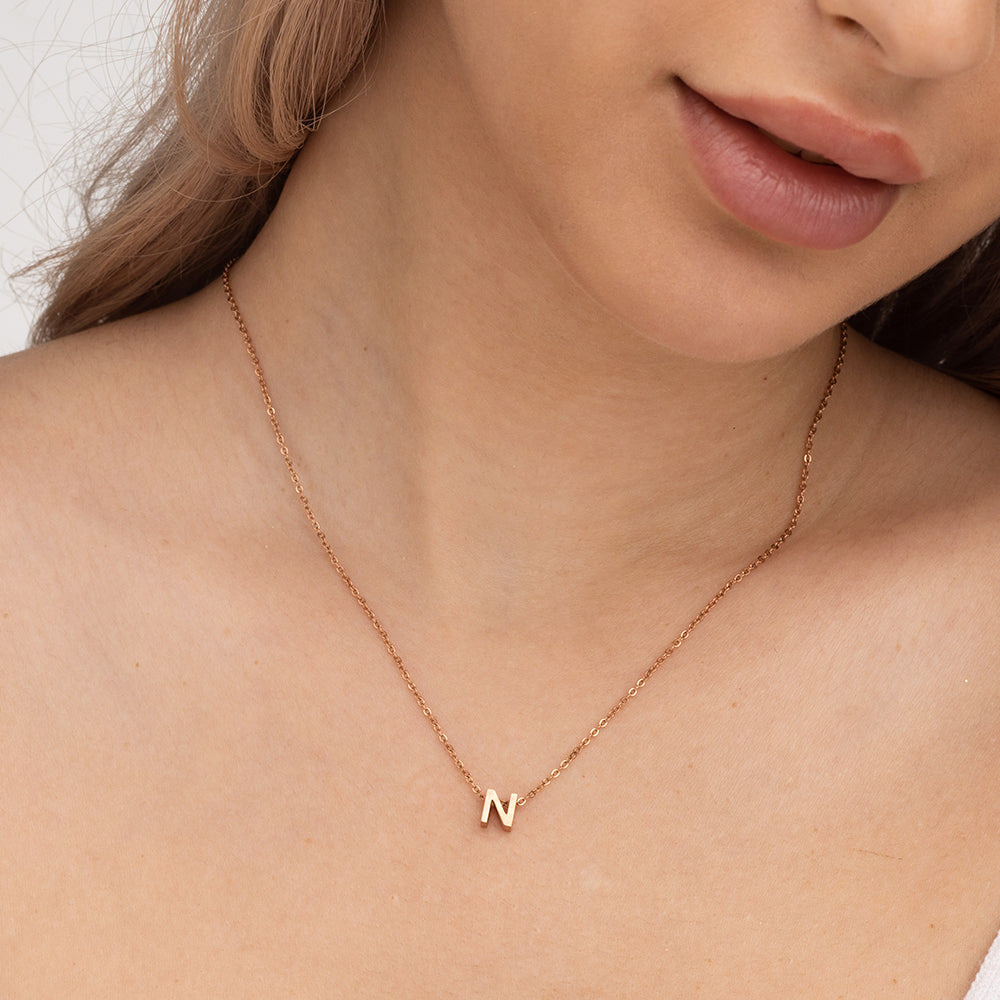 Small Letter Necklace- 18k Rose Gold Plated