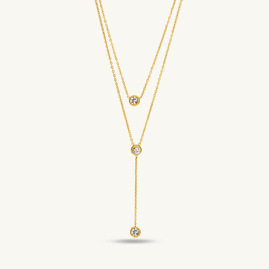 Two Layered Solitaire Drop Necklace