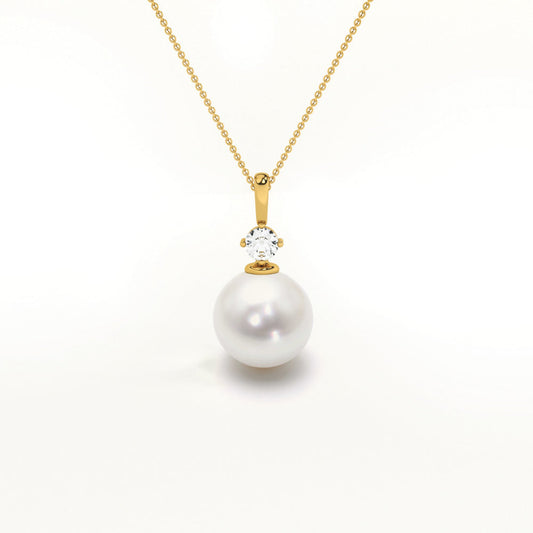 Glow Pearl and Lab Grown Diamond ~ 14k Pendant without Chain