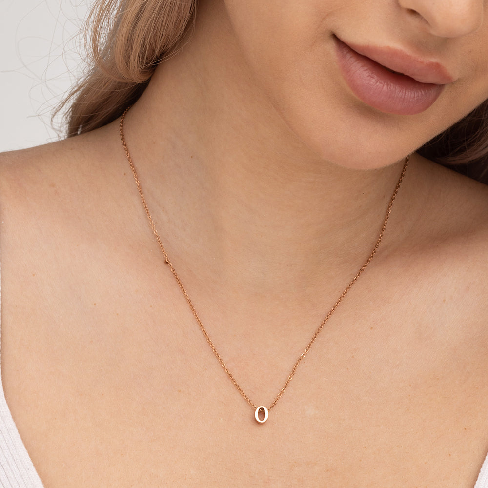 Small Letter Necklace- 18k Rose Gold Plated