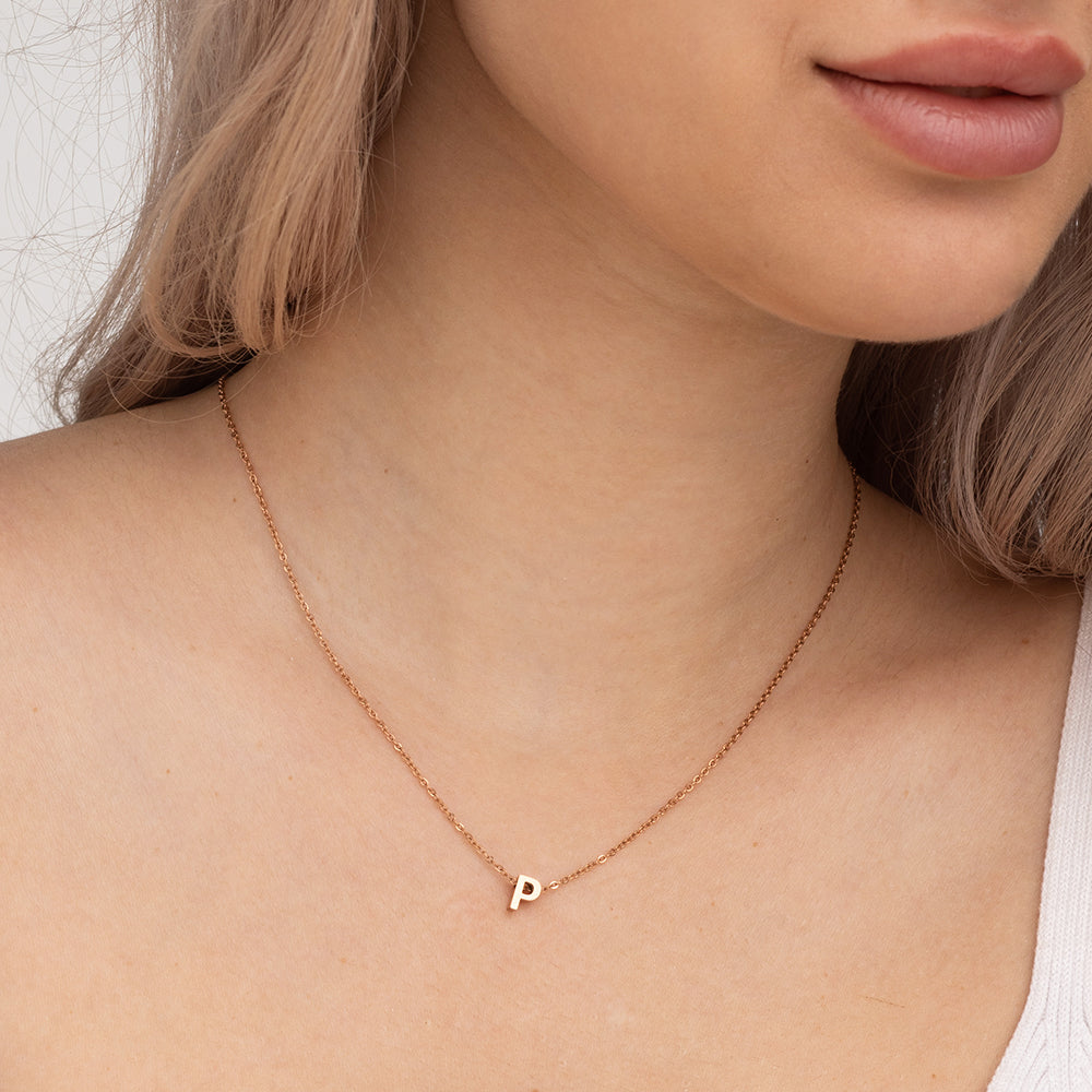 Small Letter Necklace- 18k Rose Gold Plated
