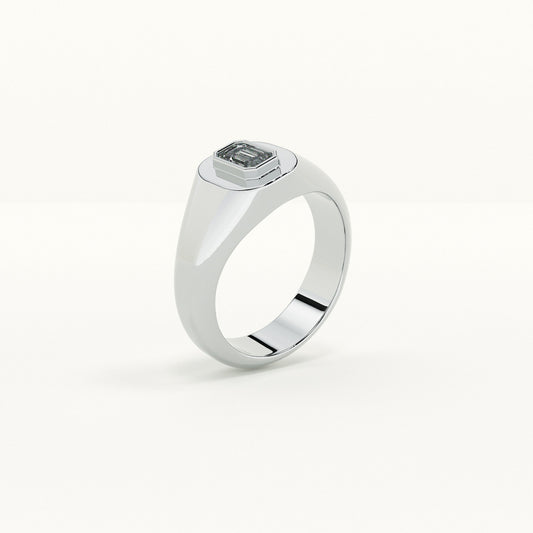 Stone Studded Romeo Signet - 925 Silver Ring
